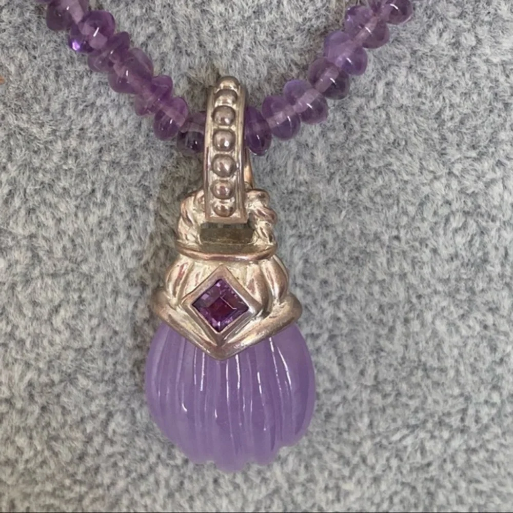 Judith Ripka 925 Sterling Silver Purple Amethyst Beaded Medallion Cord Necklace